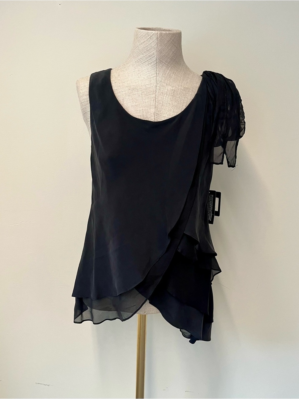 NWT - Robert Rodriguez Black Silk Chiffon Layered Sleeveless Top - Size S
